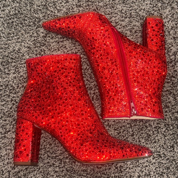 Red Rhinestone Ankle Boots - Picture 1 of 3